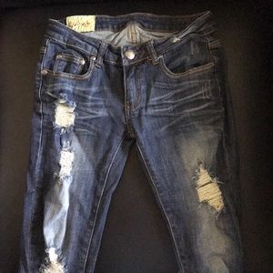 Dark colored jeans.